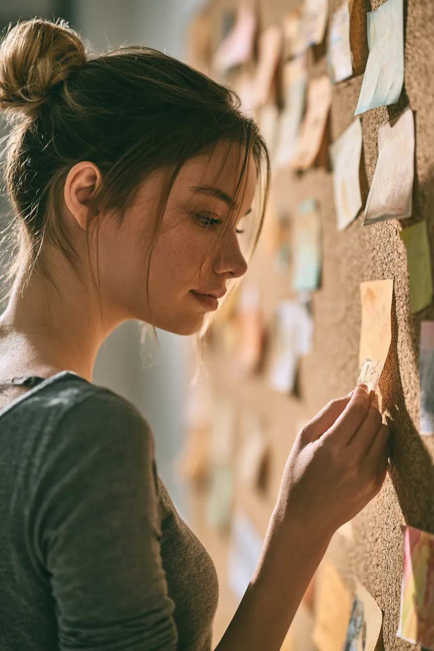 Borrower organizing eligibility documents on a corkboard before a flex loans online request