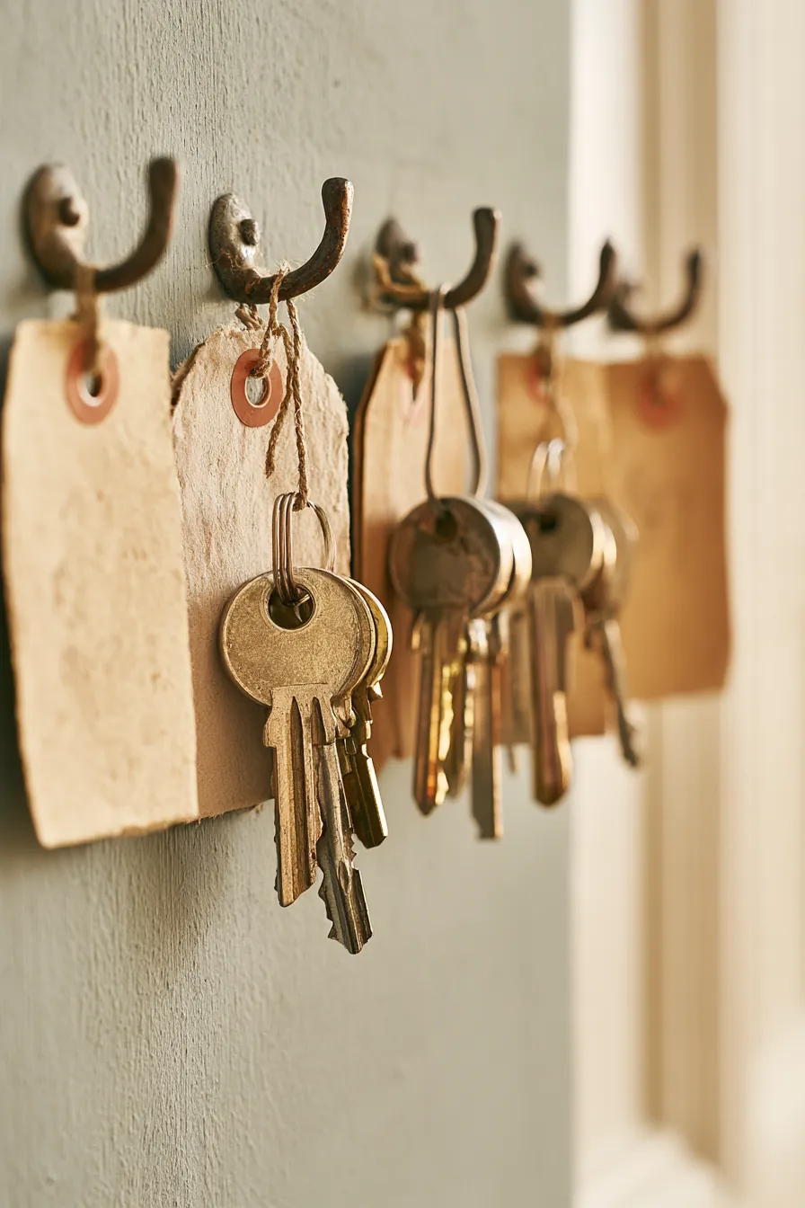 House keys hung on labeled hooks, every balance accounted for before consolidating