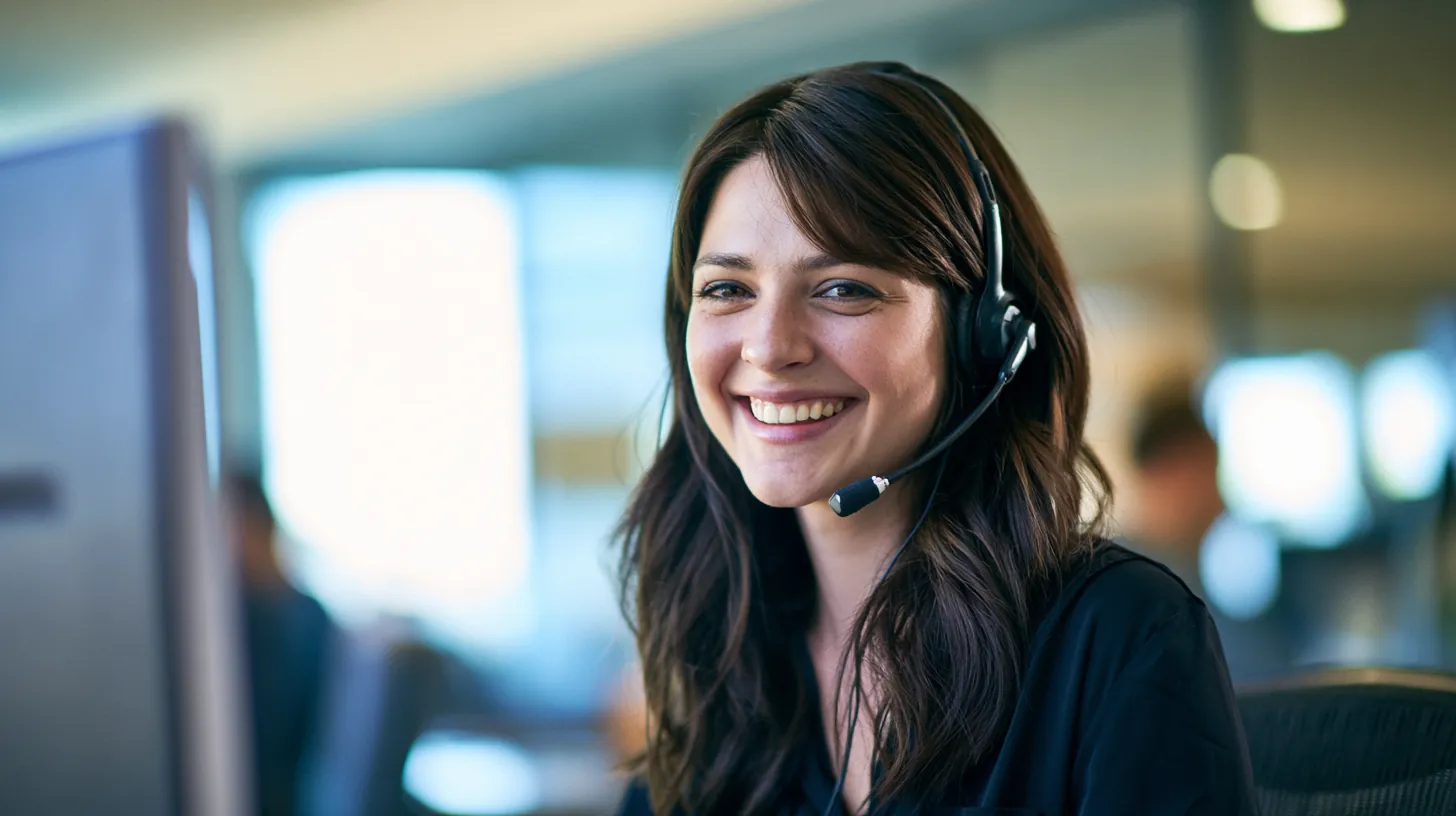 Customer service agent with a headset answering borrower questions